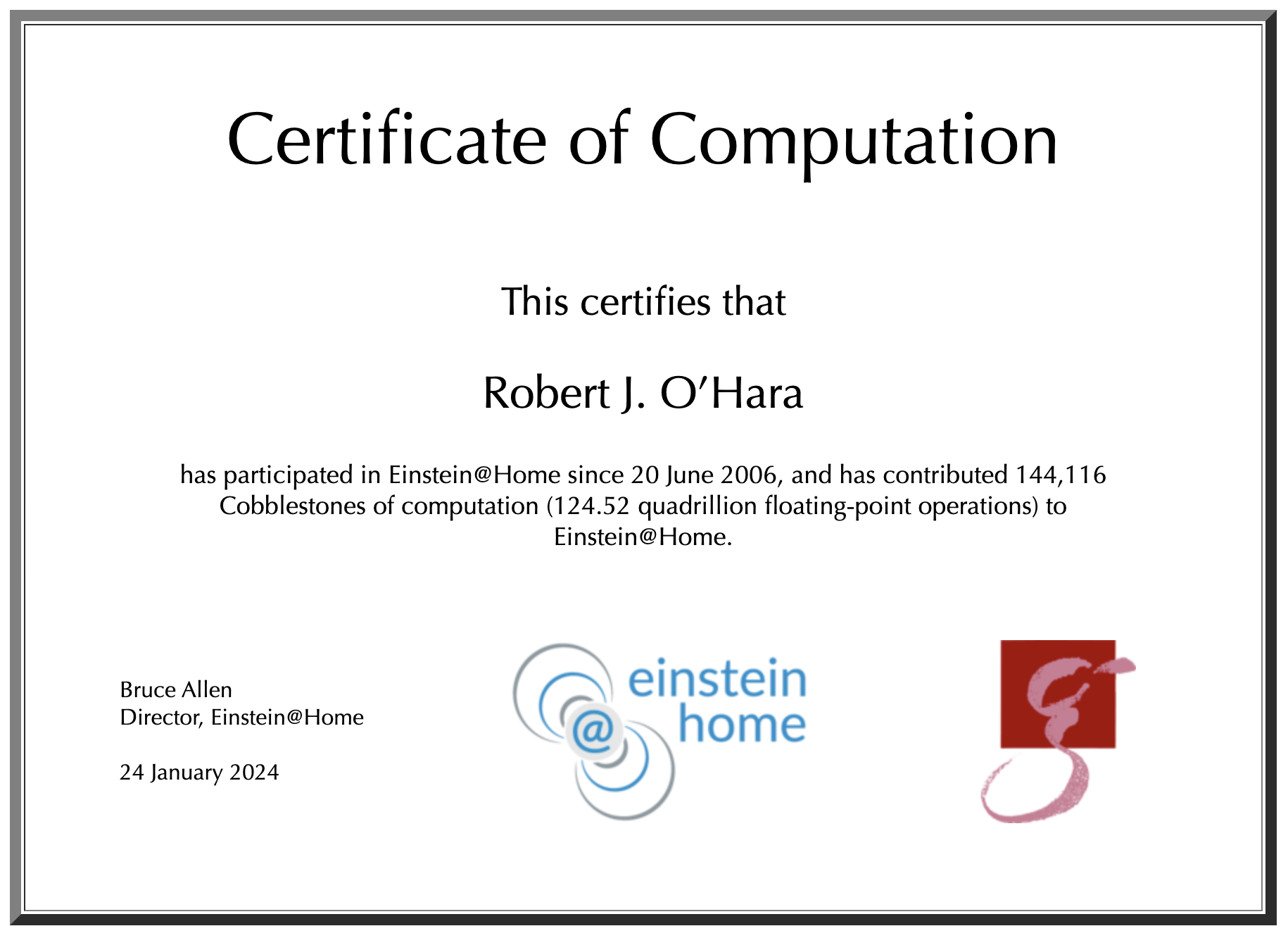 [Certificate of Computation]