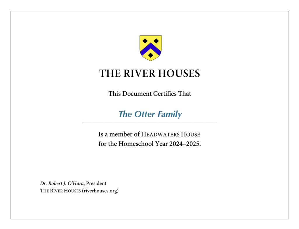 [Headwaters House Membership Certificate]
